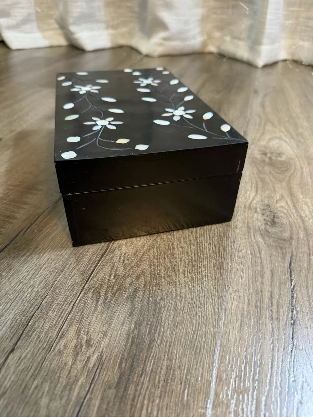 Black Decorative Storage Box with Mother-of-Pearl Inlay